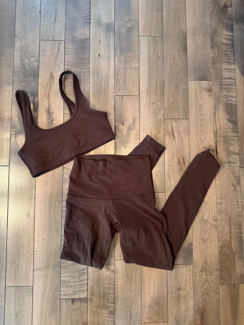 Aritzia mocha brown TNA workout set
